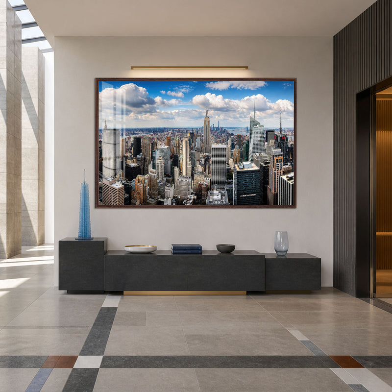 Manhattan Skyline Panorama with walnut frame