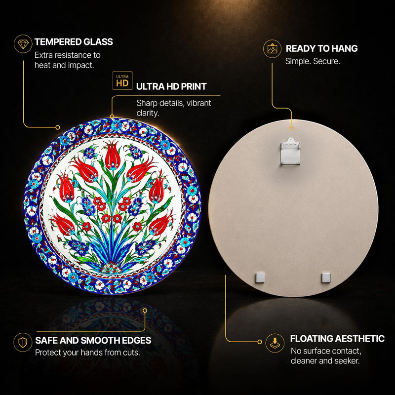 Ottoman Tulip Garden — tempered glass, ultra HD print, ready to hang