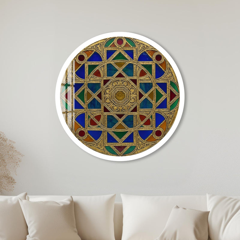 Jewelled Stained Glass Mandala with white frame