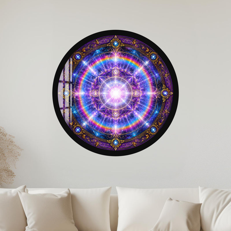 Celestial Rainbow Mandala with black frame