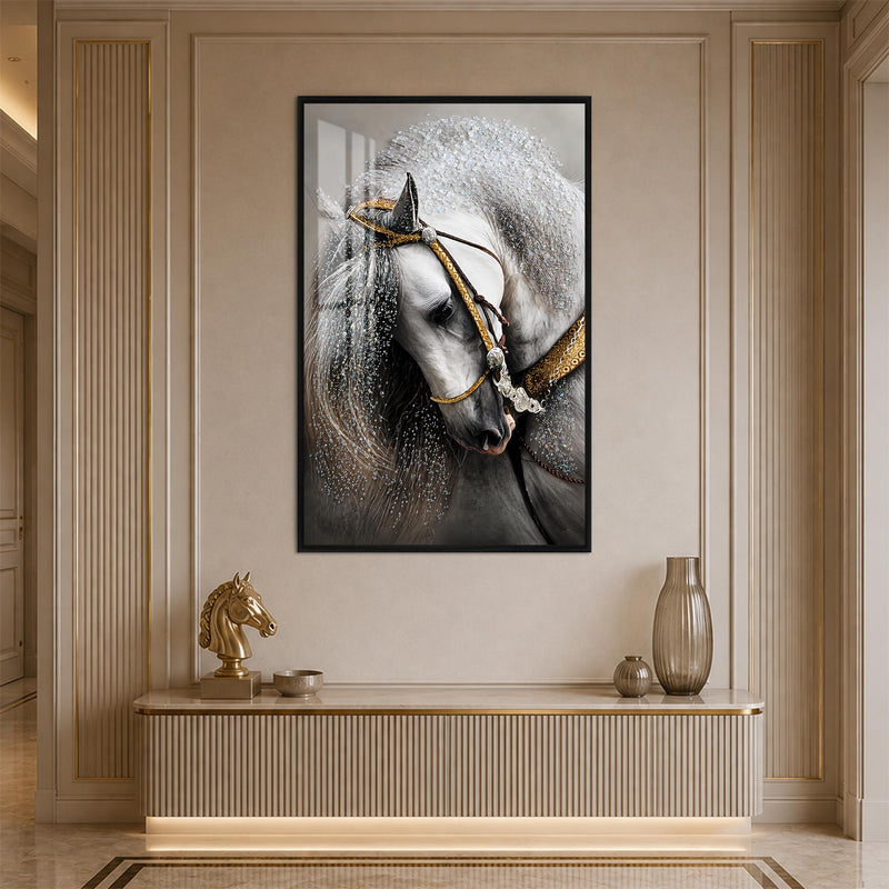 Jeweled White Horse with black frame