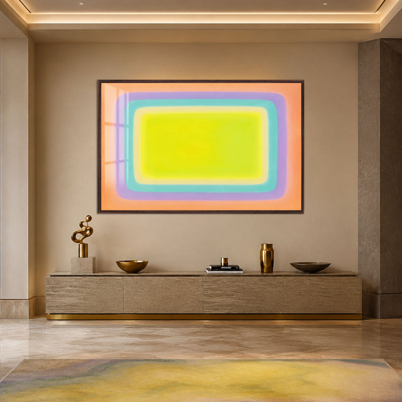 Neon Nested Rectangles with walnut frame