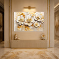 Artronauts Glass Print 18x12 cm | 7.1"x4.7" / White Golden Bloom Textures Glass Wall Art