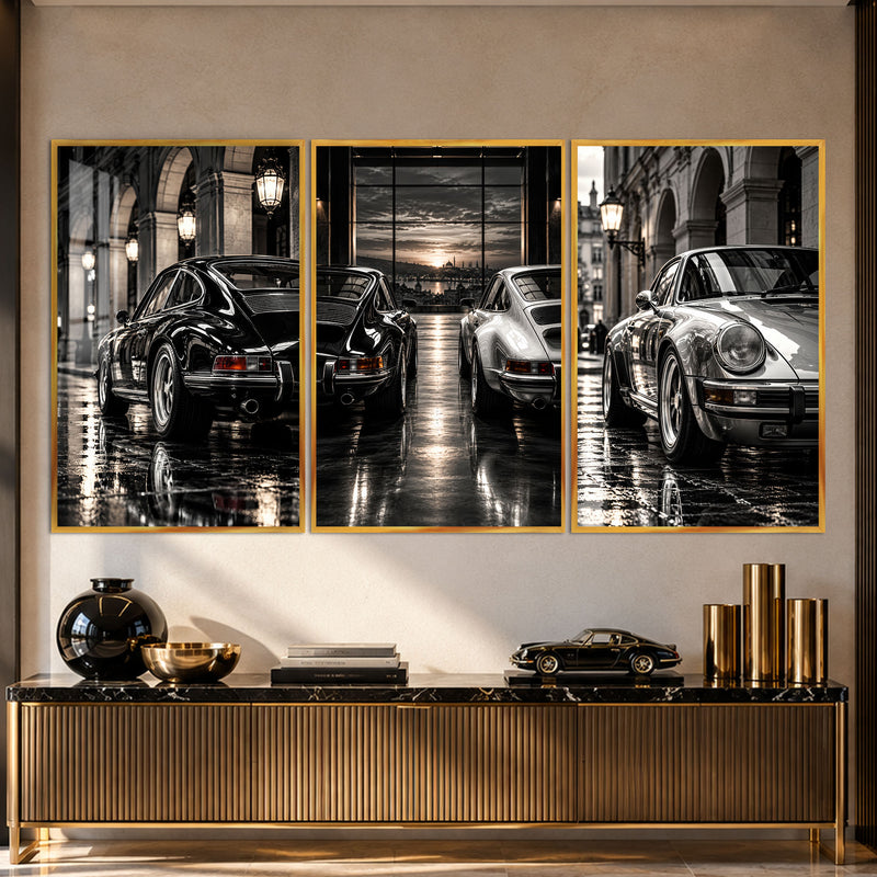 Classic Cars At Dusk with gold frame