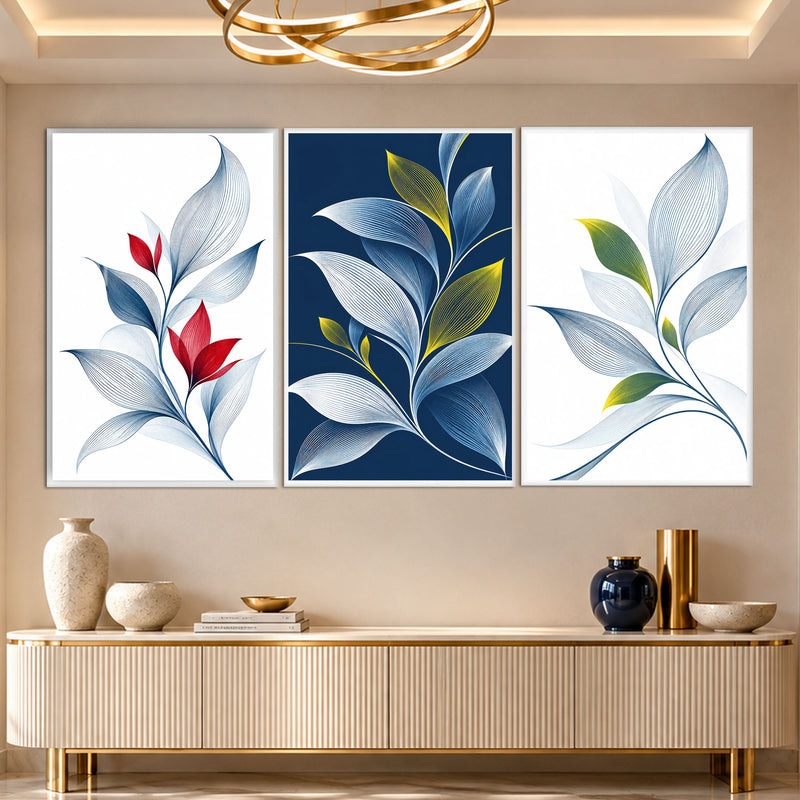 Navy Botanical Leaves with white frame