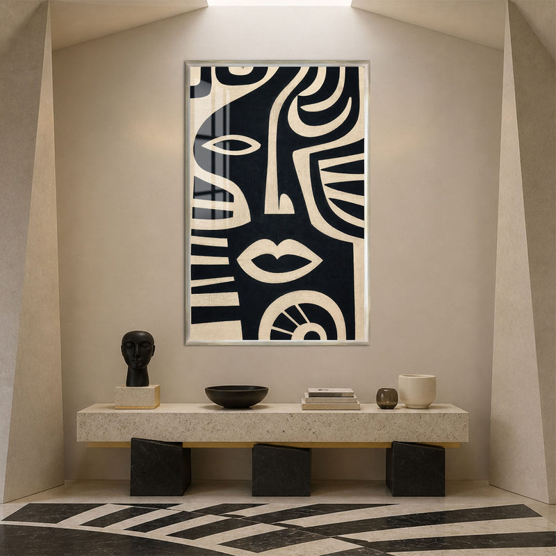Artronauts Glass Print 12x18 cm | 4.7"x7.1" / Silver Midnight Tribal Faces Glass Wall Art