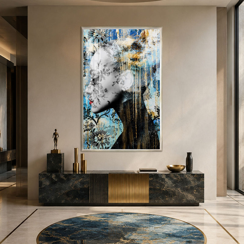 Artronauts Glass Print 12x18 cm | 4.7"x7.1" / Silver Floral Profile Glass Wall Art