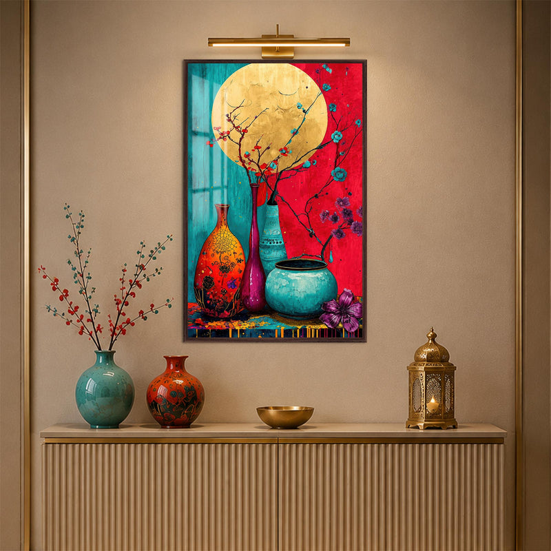 Moonlit Blossom Vases with walnut frame