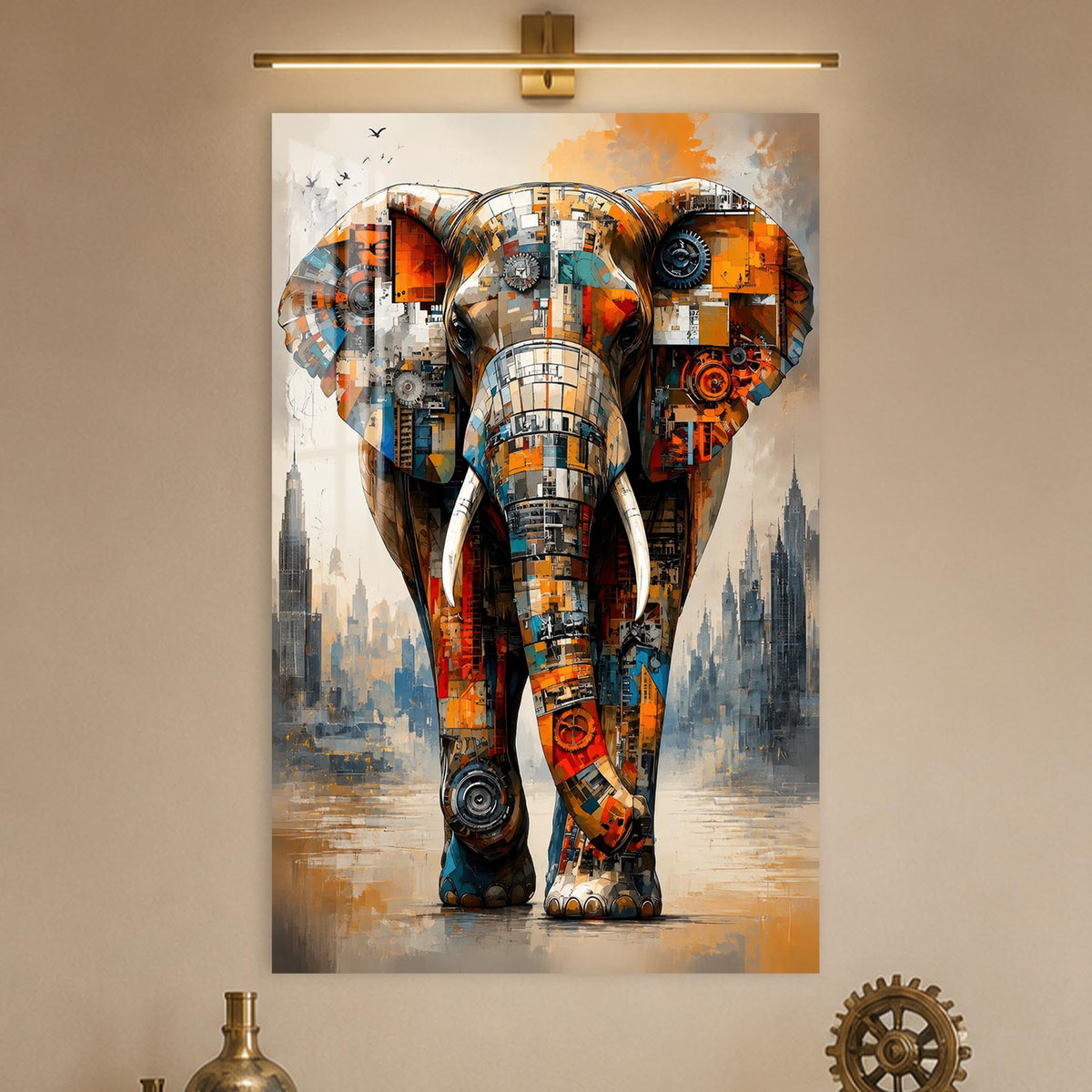 Mechanical City Elephant in a modern room