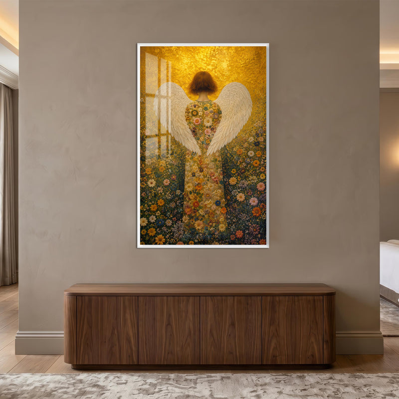Golden Garden Angel with white frame