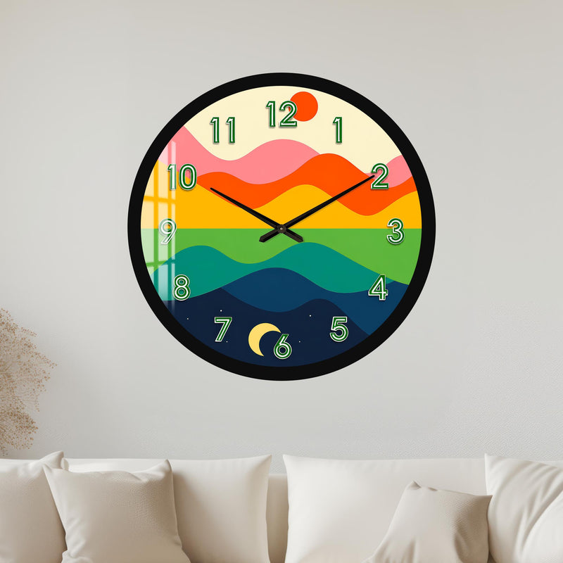 Retro Sunset Waves with black frame