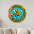 Amber Sailboat Turquoise Waves with gold frame