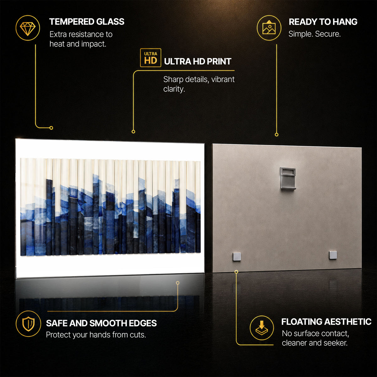 Blue Folded Mountains — tempered glass, ultra HD print, ready to hang