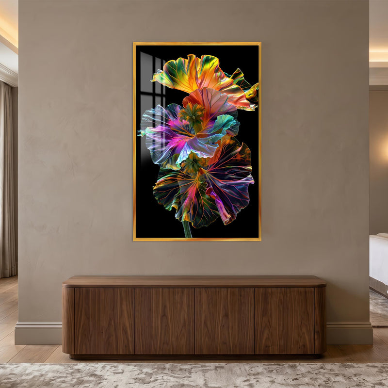 Neon Hibiscus Bloom with gold frame