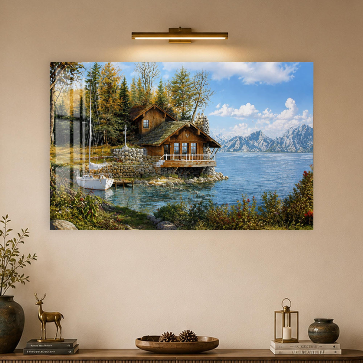 Artronauts Glass Print Lakeside Cabin Retreat Glass Wall Art