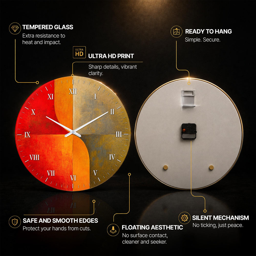 Fiery Retro Curves — tempered glass, ultra HD print, ready to hang