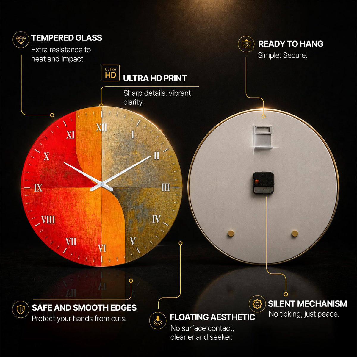 Fiery Retro Curves — tempered glass, ultra HD print, ready to hang