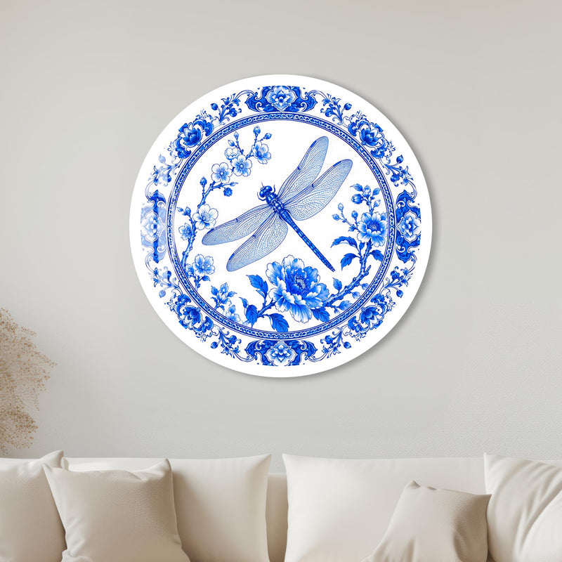 Porcelain Dragonfly Garden with white frame