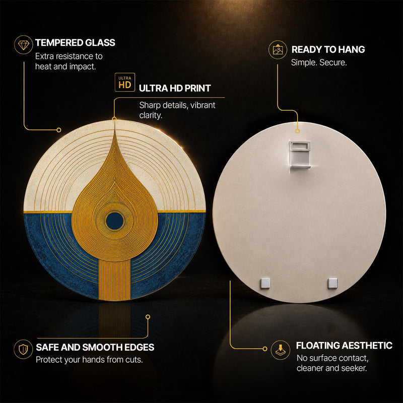 Golden Flame Horizon — tempered glass, ultra HD print, ready to hang