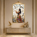 Woman Among Flying Birds with gold frame