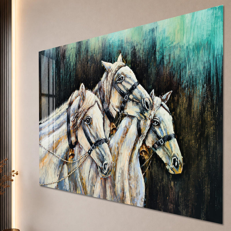 Artronauts Glass Print Three White Horses Glass Wall Art