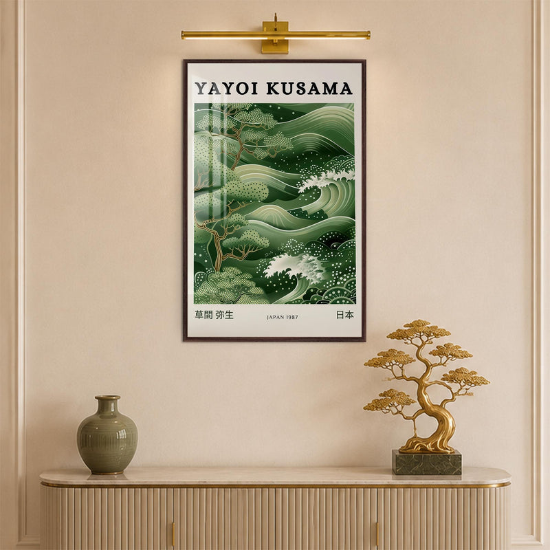 Emerald Japanese Waves with walnut frame