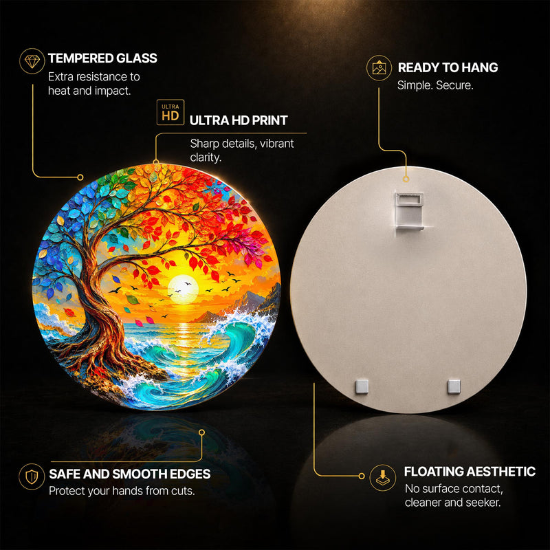 Rainbow Coastal Tree — tempered glass, ultra HD print, ready to hang