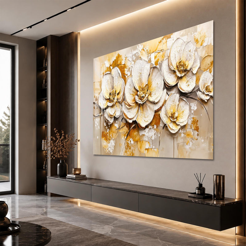 Artronauts Glass Print Golden Bloom Textures Glass Wall Art