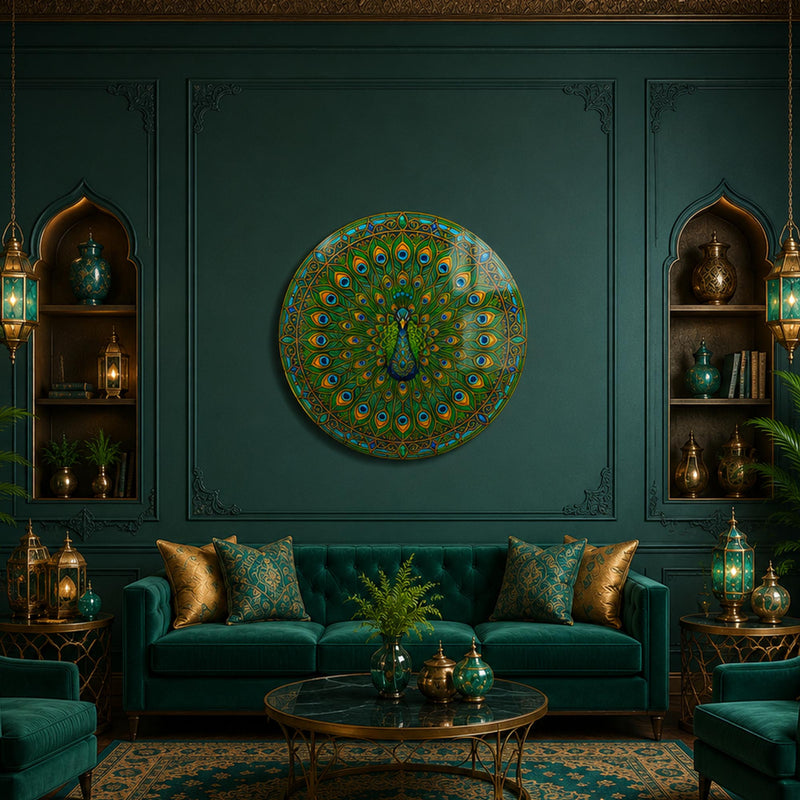 Emerald Peacock Mandala in a modern room