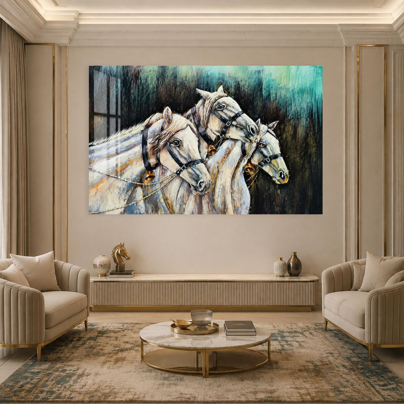 Artronauts Glass Print Three White Horses Glass Wall Art