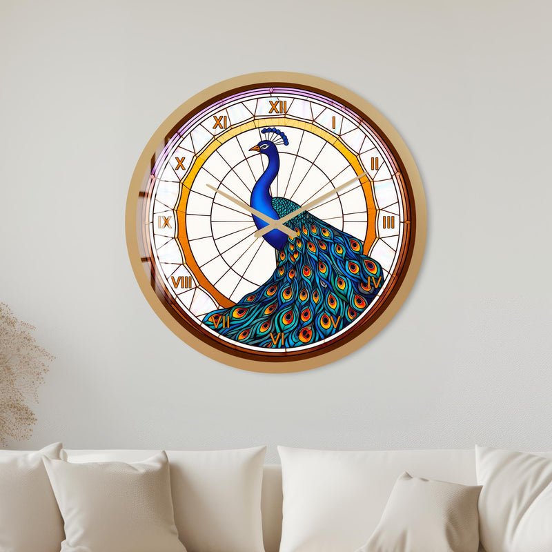 Stained Glass Peacock with gold frame