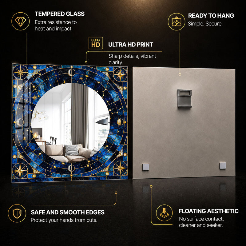 Celestial Compass — tempered glass, ultra HD print, ready to hang