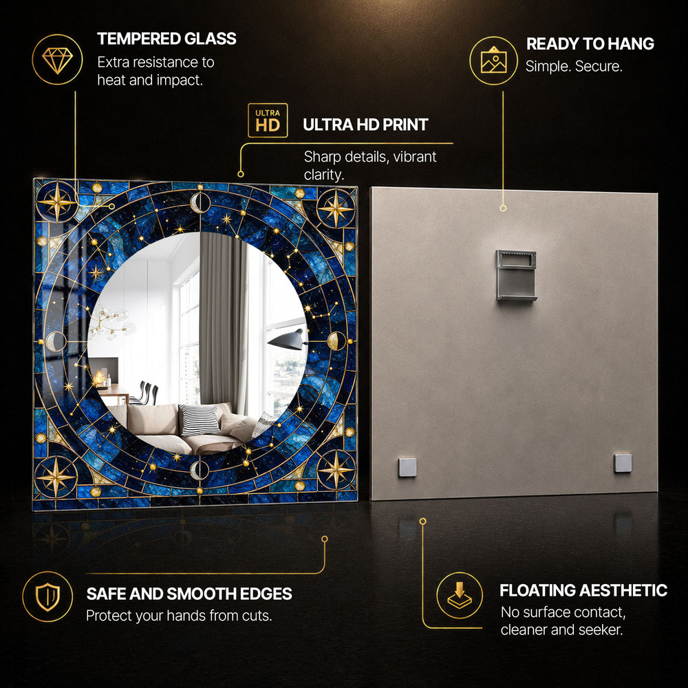 Celestial Compass — tempered glass, ultra HD print, ready to hang
