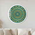 Teal Gold Rose Window Mandala with white frame