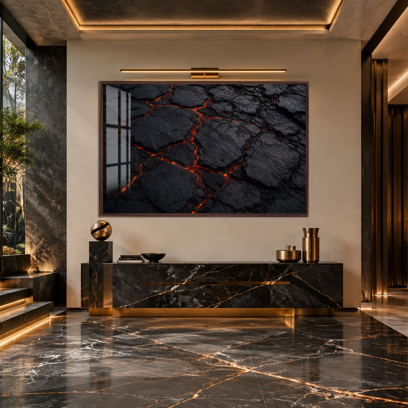 Molten Lava Rock with walnut frame