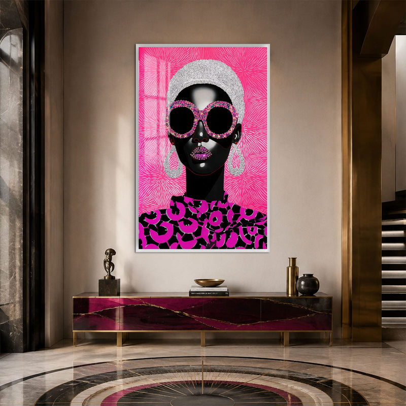 Artronauts Glass Print 12x18 cm | 4.7"x7.1" / White Pink Crystal Diva Glass Wall Art
