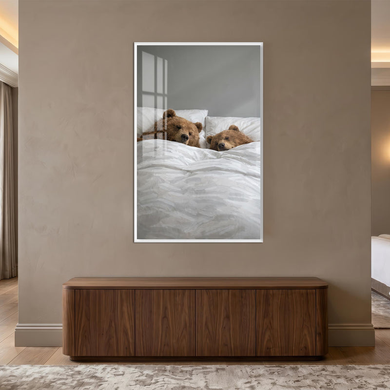 Sleepy Bear Pair with white frame