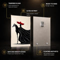 Crimson Hat Elegance — tempered glass, ultra HD print, ready to hang