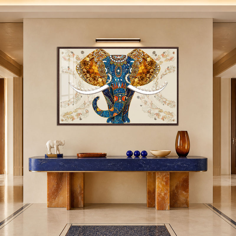 Mosaic Elephant Portrait with walnut frame