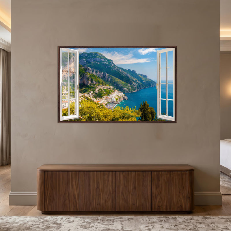 Amalfi Window View with walnut frame