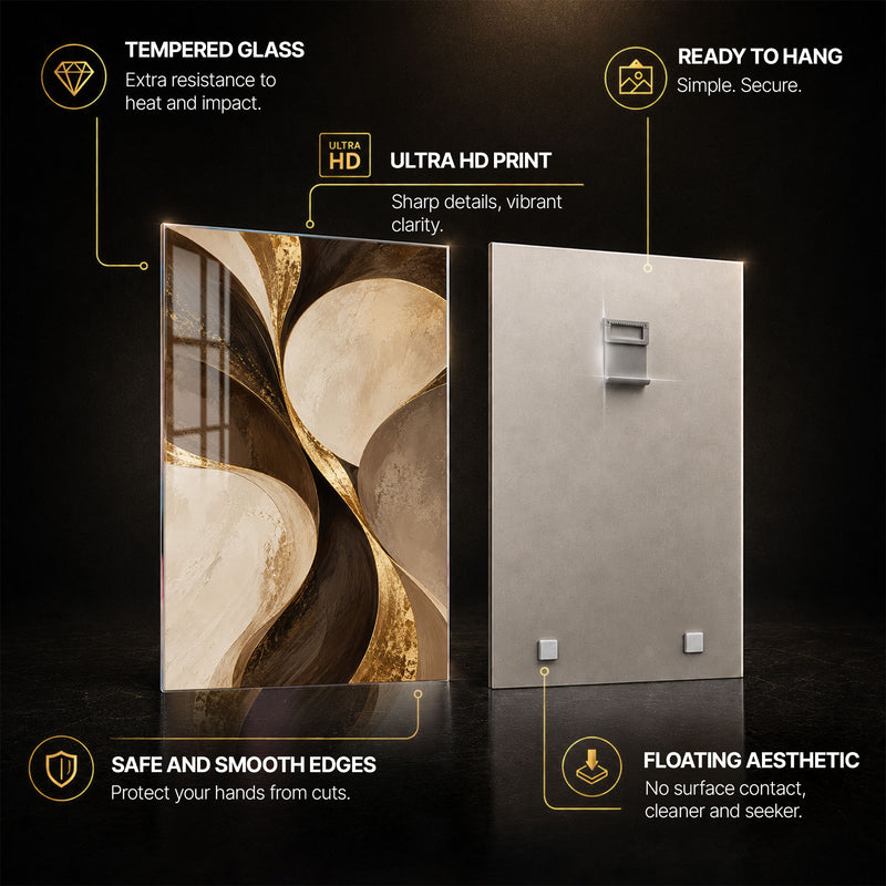 Golden Curves — tempered glass, ultra HD print, ready to hang