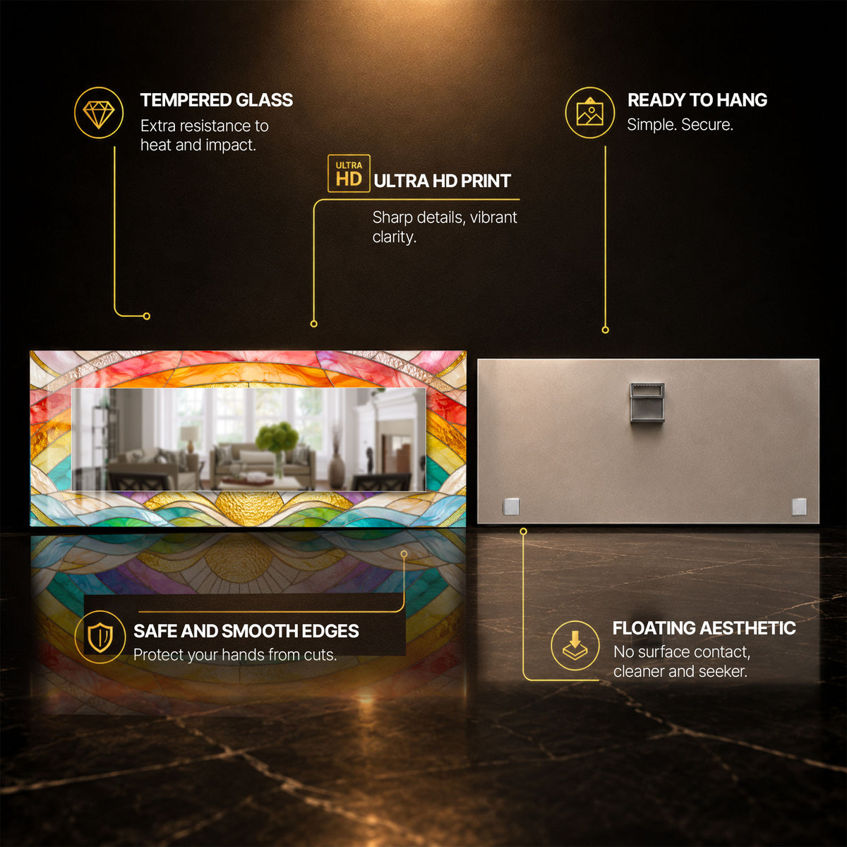 Radiant Mosaic Arches — tempered glass, ultra HD print, ready to hang