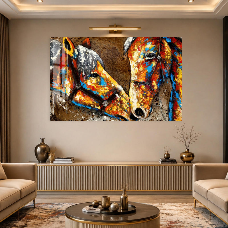 Artronauts Glass Print Painted Horses in Harness Glass Wall Art