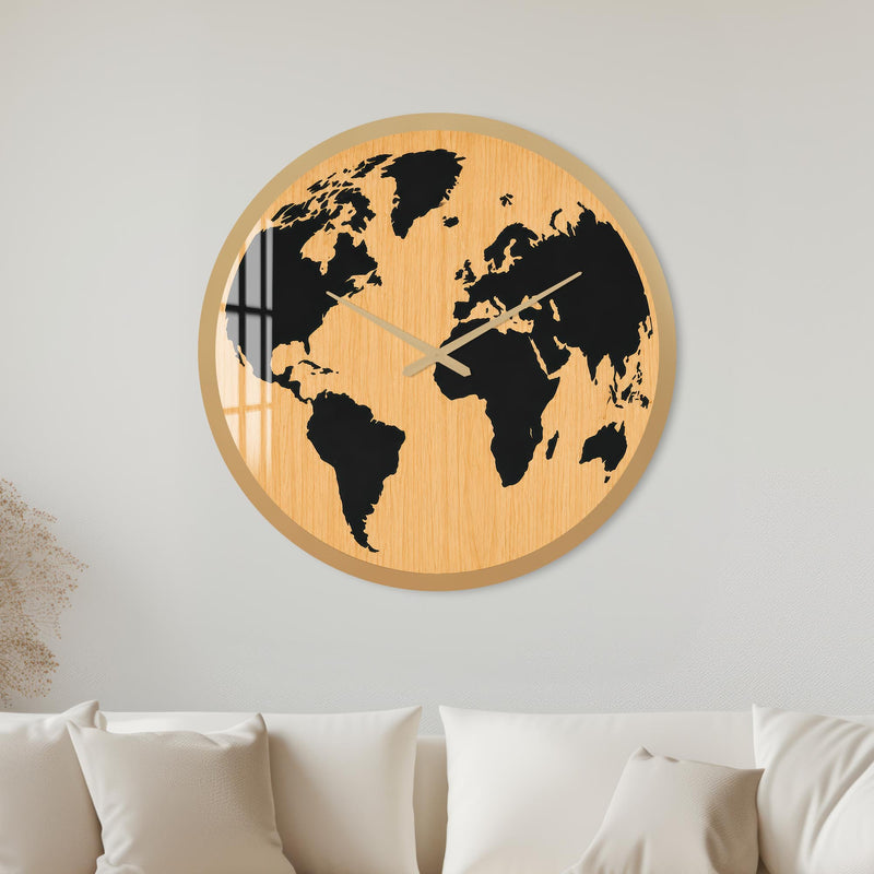 Woodland World Map with gold frame