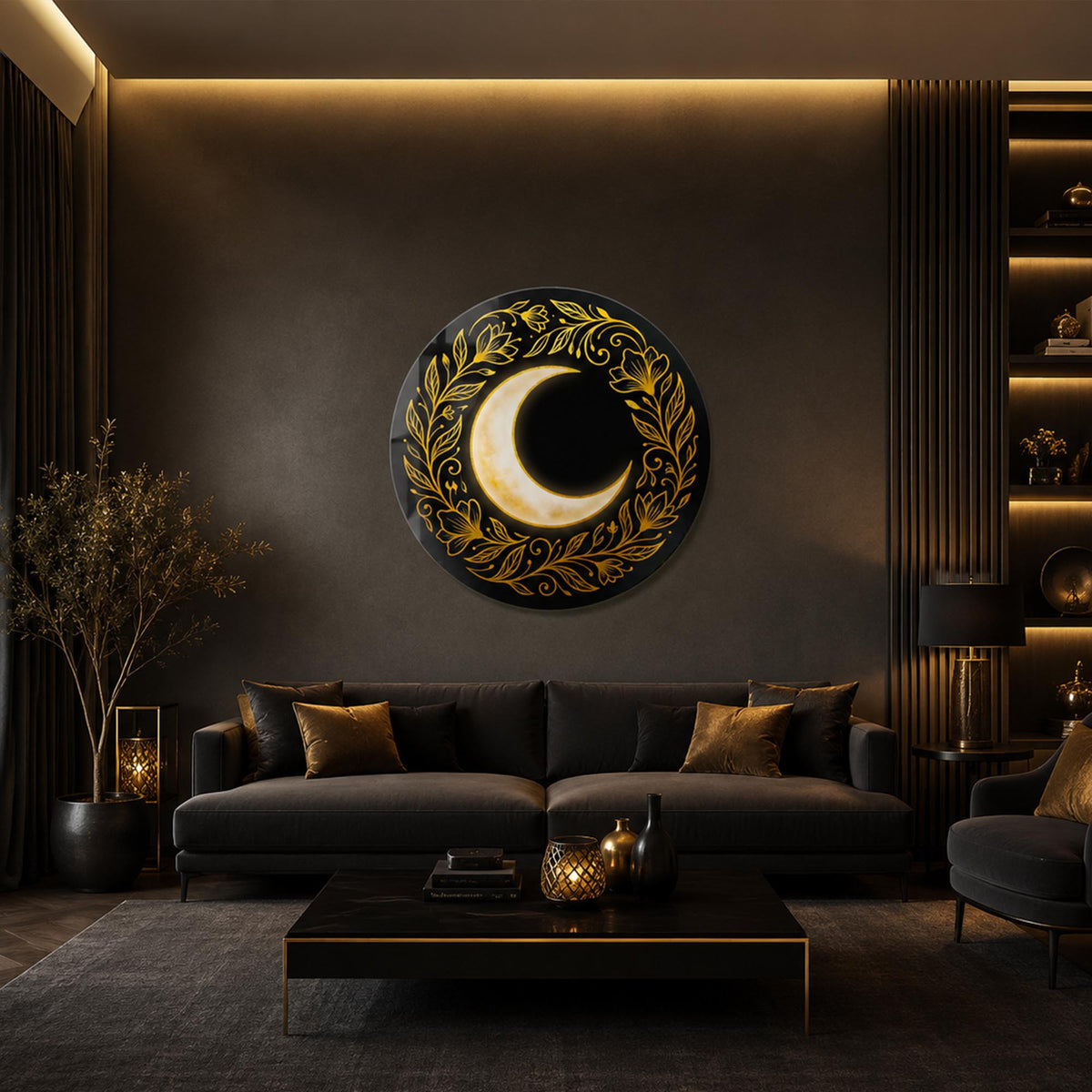 Golden Crescent Bloom in a modern room