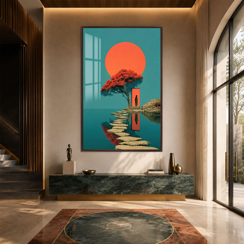Artronauts Glass Print 12x18 cm | 4.7"x7.1" / Walnut Portal at Sunset Glass Wall Art