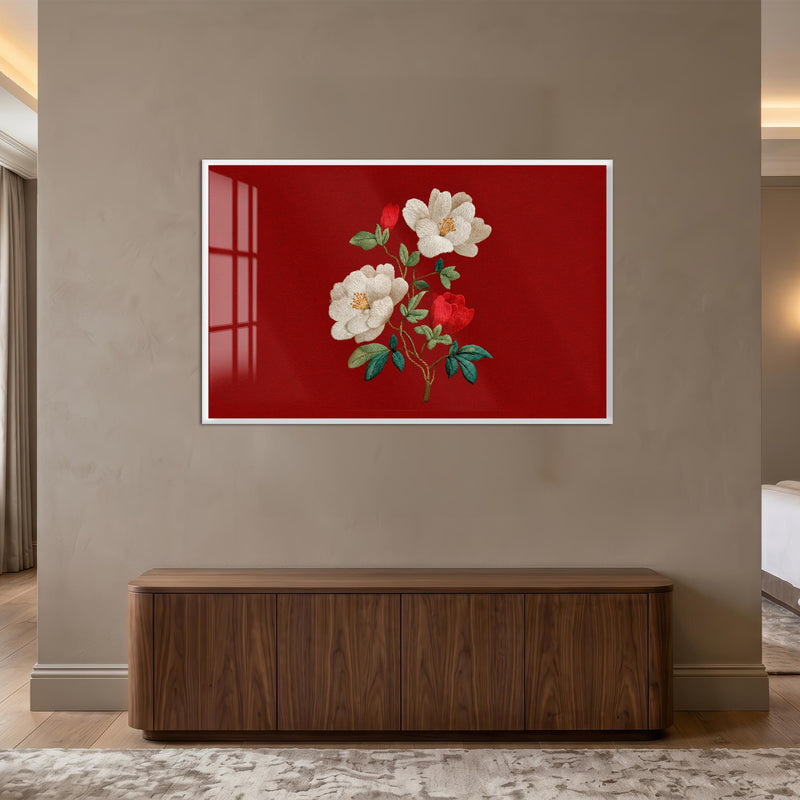 Crimson Floral Elegance with white frame