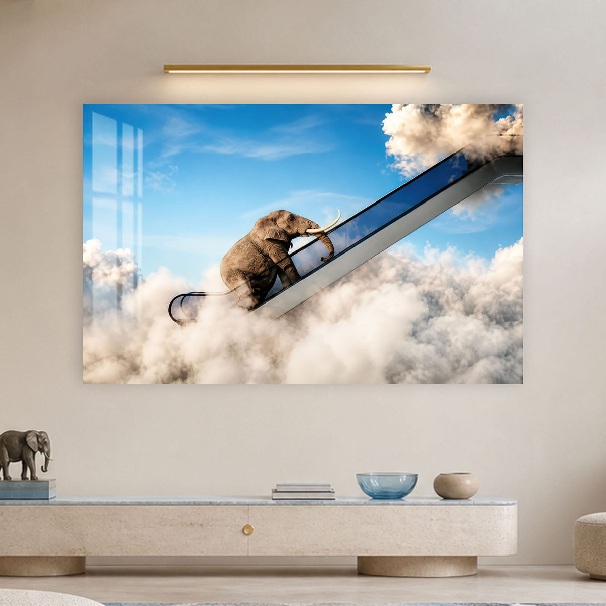 Artronauts Glass Print Elephant Sky Escalator Glass Wall Art