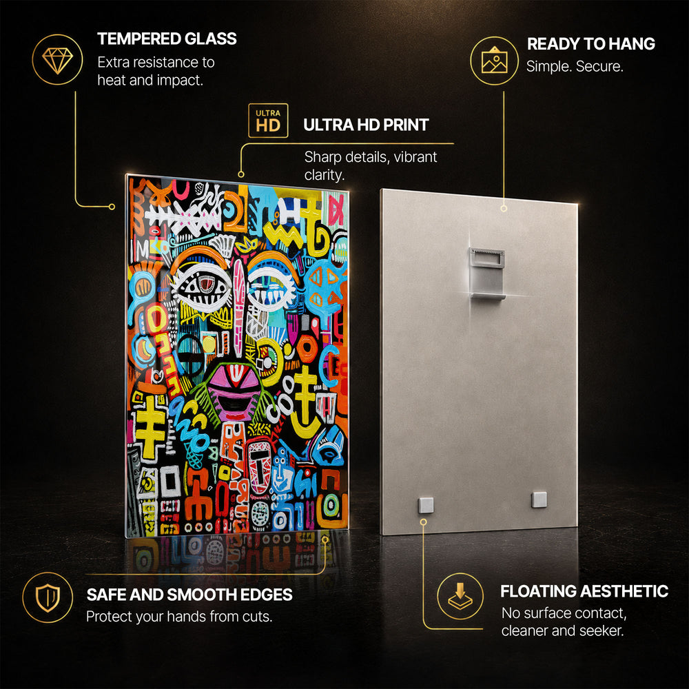 Urban Tribal Face — tempered glass, ultra HD print, ready to hang