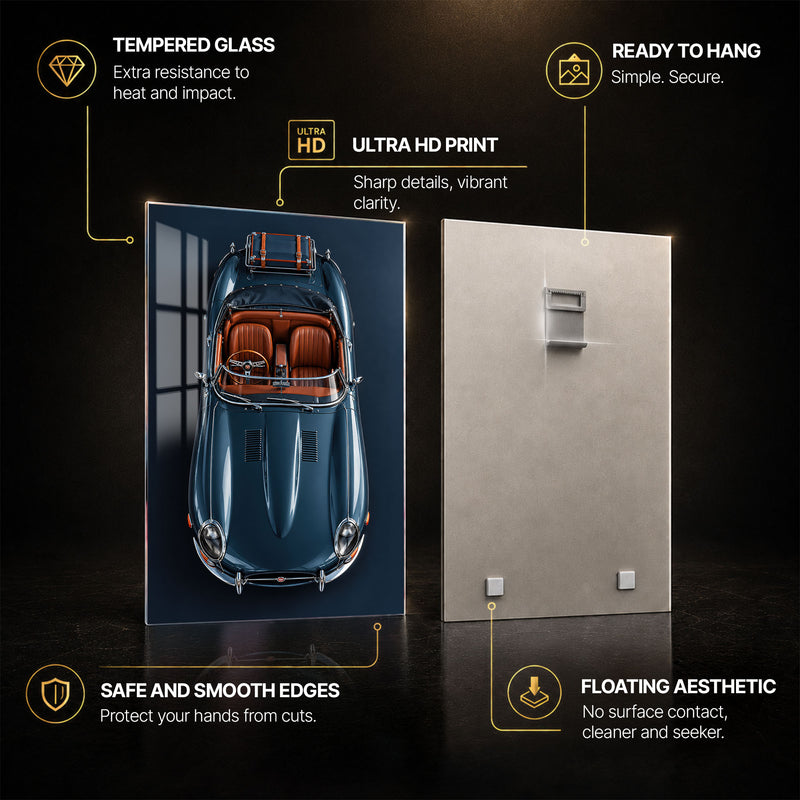 Classic Roadster — tempered glass, ultra HD print, ready to hang